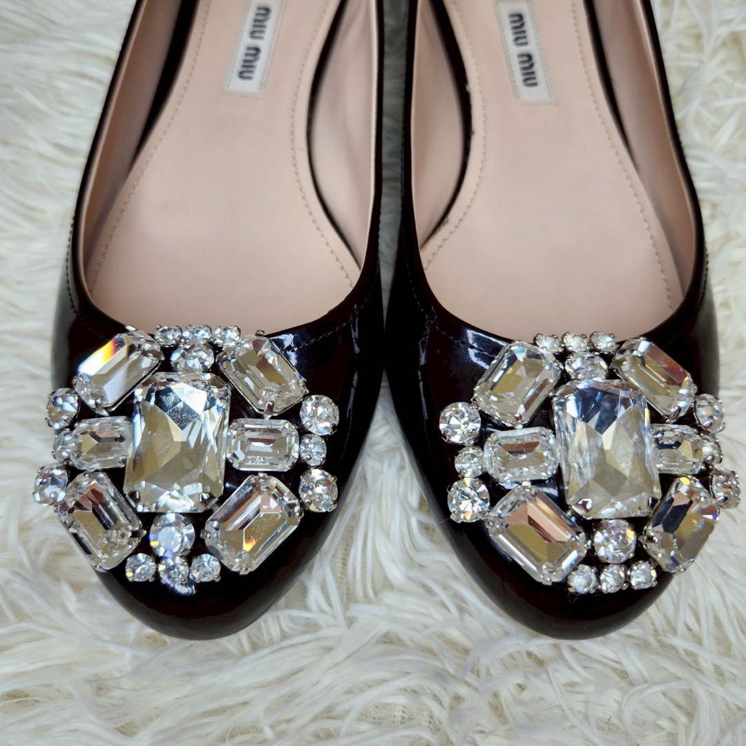✨希少✨MIU MIU エナメル フラットシューズ クリスタルビジュー