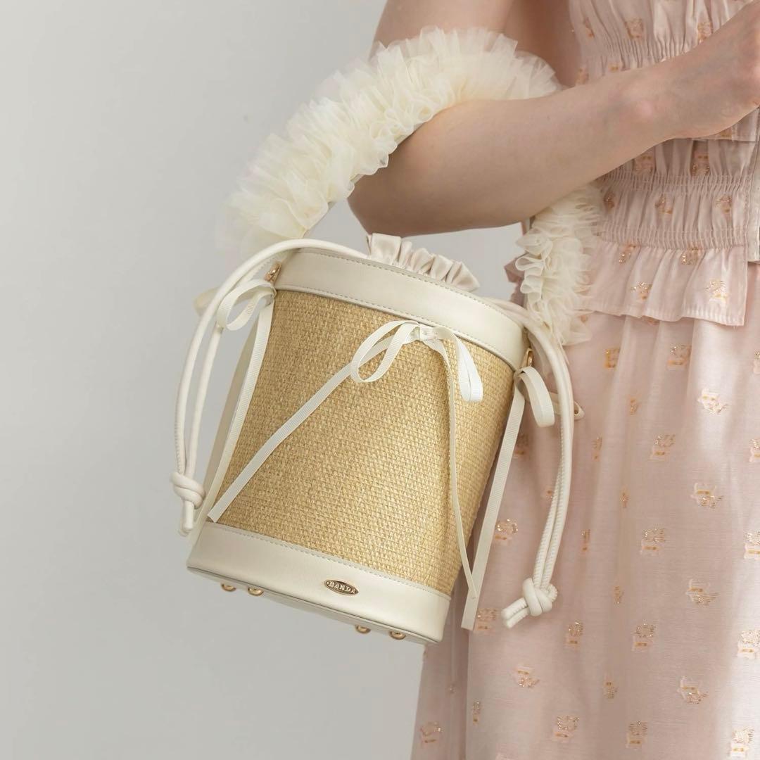 RANDA 2wayチュールフリルハンドルカゴバッグ