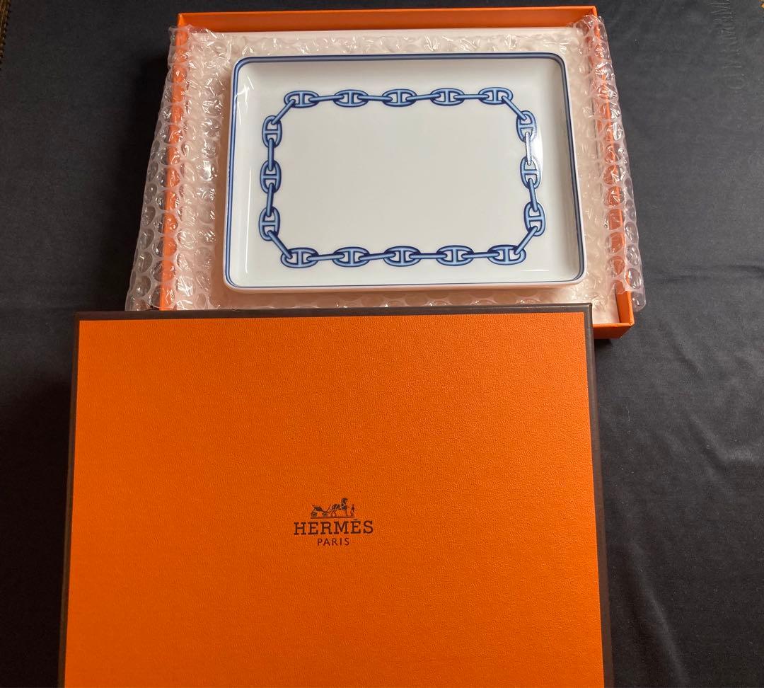 HERMES エルメス シェーヌダンクル スクエアプレート 角皿 箱リボン付き