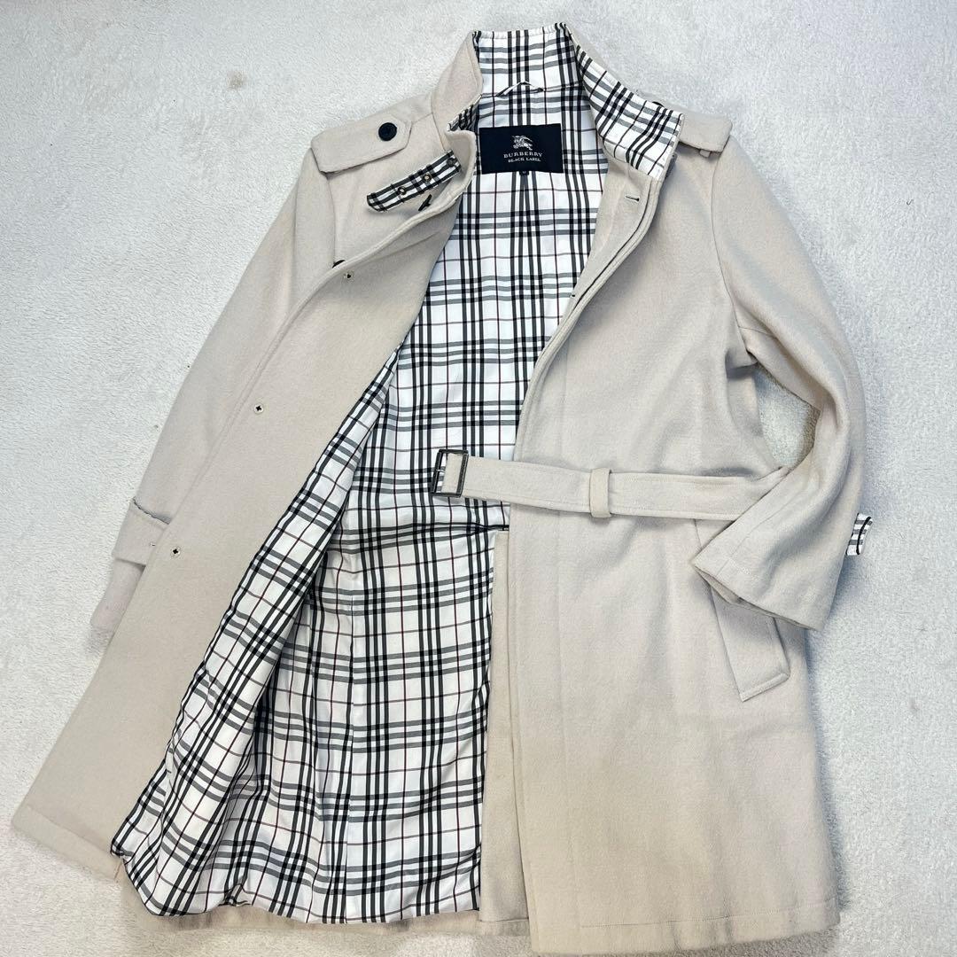 バーバリーブラックレーベル ベルト付 ノバチェック クリーム色 コート Mサイズ