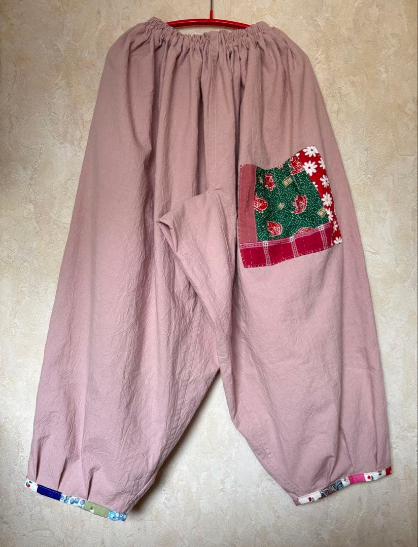 ちくちくもんぺパンツパッチワーク モーヴピンク色