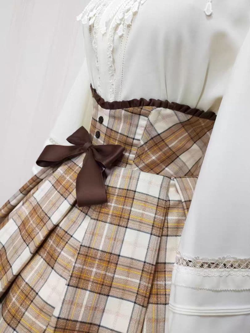 【FD-錬金方程式】クラシックチェック柄フレアスカート　オレンジ色