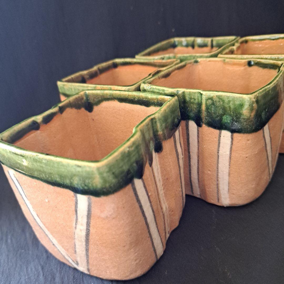 「モダンな織部(おりべ)！」 織部焼向付(むこうづけ)幅8cm 5客セット 骨