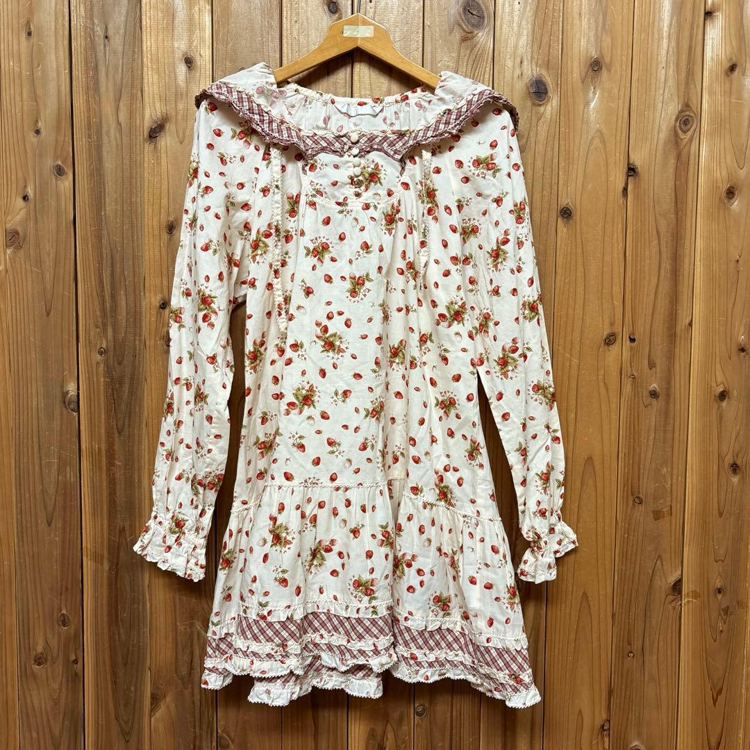 PINKHOUSE ピンクハウス　長袖ローンチュニック　フード付き　いちご柄