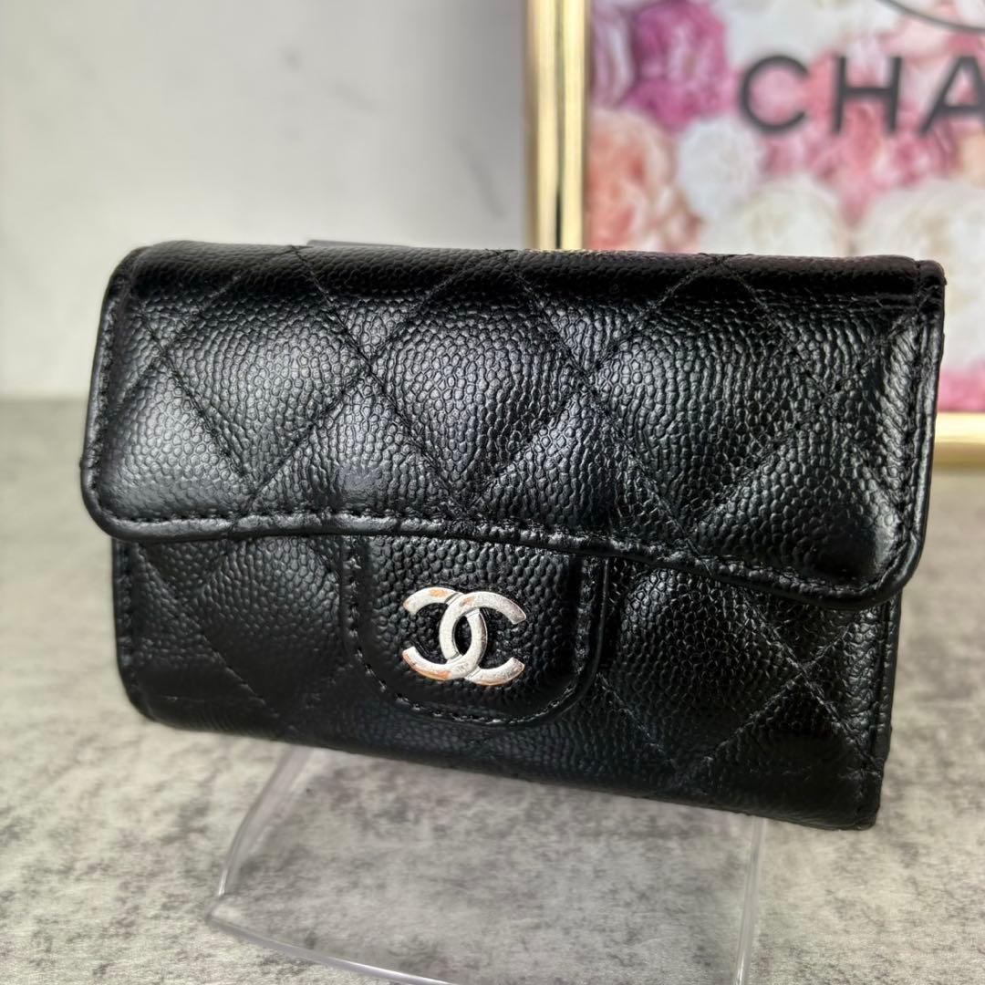CHANEL キーケース　キャビアスキン　マトラッセ　カードケース　財布
